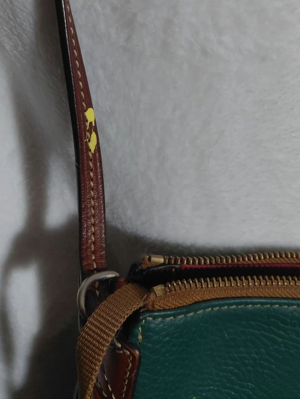 Dooney & Bourke Green Crossbody Pebble Leather Crossbody Brown Trim Needs TLC
